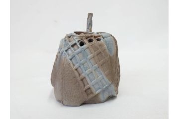 小西陶蔵　青備前　香炉/備前　茶入れ　土の温かみを感じる味わい深い香炉&茶入セット(香爐、仏具、茶道具、茶陶、茶入れ、抹茶、蓋物、小蓋物、共箱付き、仕覆付き)(R-081506)