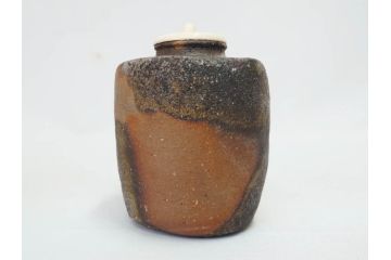 小西陶蔵　青備前　香炉/備前　茶入れ　土の温かみを感じる味わい深い香炉&茶入セット(香爐、仏具、茶道具、茶陶、茶入れ、抹茶、蓋物、小蓋物、共箱付き、仕覆付き)(R-081506)