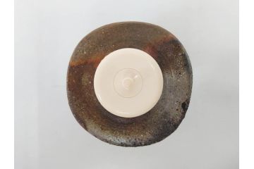 小西陶蔵　青備前　香炉/備前　茶入れ　土の温かみを感じる味わい深い香炉&茶入セット(香爐、仏具、茶道具、茶陶、茶入れ、抹茶、蓋物、小蓋物、共箱付き、仕覆付き)(R-081506)