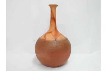 小西陶蔵　備前　長首　高さ 約36cm　窯変の美が際立つ花入(花瓶、花器、花生、花活、和食器、裏印、共箱付き)(R-081507)