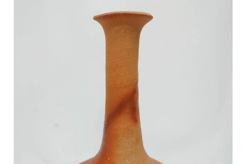 小西陶蔵　備前　長首　高さ 約36cm　窯変の美が際立つ花入(花瓶、花器、花生、花活、和食器、裏印、共箱付き)(R-081507)