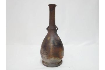 小西陶蔵　備前　耳付　侘び寂びの趣が漂う花入3点&壷セット(花生、花活、花器、花瓶、壺、和食器、裏印、共箱付き)(R-081508)