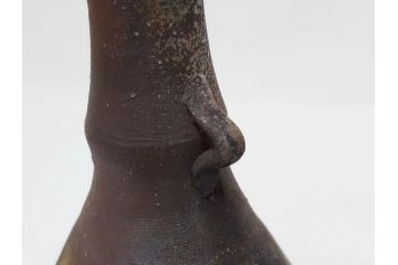 小西陶蔵　備前　耳付　侘び寂びの趣が漂う花入3点&壷セット(花生、花活、花器、花瓶、壺、和食器、裏印、共箱付き)(R-081508)
