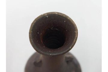 小西陶蔵　備前　耳付　侘び寂びの趣が漂う花入3点&壷セット(花生、花活、花器、花瓶、壺、和食器、裏印、共箱付き)(R-081508)