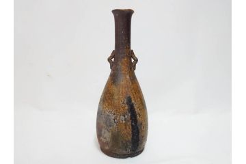 小西陶蔵　備前　耳付　侘び寂びの趣が漂う花入3点&壷セット(花生、花活、花器、花瓶、壺、和食器、裏印、共箱付き)(R-081508)