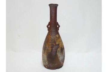 小西陶蔵　備前　耳付　侘び寂びの趣が漂う花入3点&壷セット(花生、花活、花器、花瓶、壺、和食器、裏印、共箱付き)(R-081508)