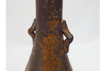 小西陶蔵　備前　耳付　侘び寂びの趣が漂う花入3点&壷セット(花生、花活、花器、花瓶、壺、和食器、裏印、共箱付き)(R-081508)