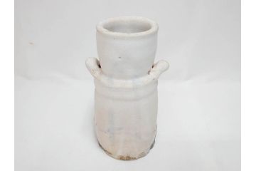 金森伸郎　志野焼　志野灰被　雪野志野　温かみを感じる独特の風合いが魅力の花生2点セット(前田昌道書付、花活、花入、花器、花瓶、ウコン布付き、裏印、共箱付)(R-081510)