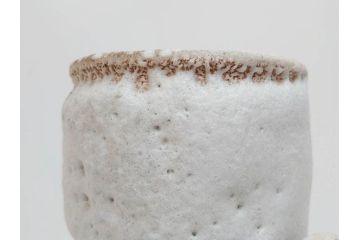金森伸郎　志野焼　志野灰被　雪野志野　温かみを感じる独特の風合いが魅力の花生2点セット(前田昌道書付、花活、花入、花器、花瓶、ウコン布付き、裏印、共箱付)(R-081510)