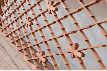 アンティーク建具　木の素朴な味わいが感じられる組子欄間1枚(明り取り、明かり取り、らんま)(R-081530)