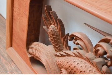 アンティーク建具　上手物!!　迫力のある龍と雷に波の図柄が魅力的な両面彫刻欄間1枚(明かり取り、明り取り)(製作費推定140万円)(R-081531)