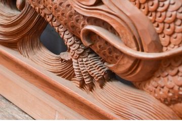 アンティーク建具　上手物!!　迫力のある龍と雷に波の図柄が魅力的な両面彫刻欄間1枚(明かり取り、明り取り)(製作費推定140万円)(R-081531)