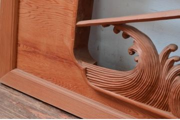 アンティーク建具　上手物!!　迫力のある龍と雷に波の図柄が魅力的な両面彫刻欄間1枚(明かり取り、明り取り)(製作費推定140万円)(R-081531)