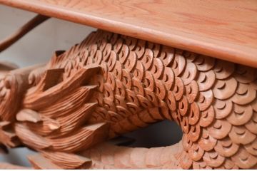 アンティーク建具　上手物!!　迫力のある龍と雷に波の図柄が魅力的な両面彫刻欄間1枚(明かり取り、明り取り)(製作費推定140万円)(R-081531)