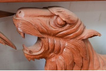 アンティーク建具　上手物!!　迫力のある虎と竹に波の図柄が魅力的な両面彫刻欄間1枚(明かり取り、明り取り)(製作費推定140万円)(R-081532)