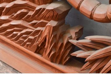 アンティーク建具　上手物!!　迫力のある虎と竹に波の図柄が魅力的な両面彫刻欄間1枚(明かり取り、明り取り)(製作費推定140万円)(R-081532)