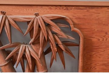 アンティーク建具　上手物!!　迫力のある虎と竹に波の図柄が魅力的な両面彫刻欄間1枚(明かり取り、明り取り)(製作費推定140万円)(R-081532)