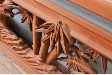 アンティーク建具　上手物!!　迫力のある虎と竹に波の図柄が魅力的な両面彫刻欄間1枚(明かり取り、明り取り)(製作費推定140万円)(R-081532)