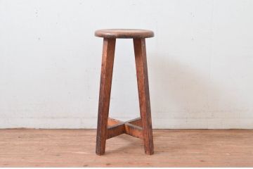 和製アンティーク　コンパクトでかわいらしいハイスツール(板座チェア、椅子、木製チェア、イス)(R-081535)