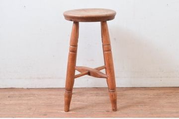 和製アンティーク　コンパクトでかわいらしいスツール(板座チェア、椅子、木製チェア、イス)(R-081536)