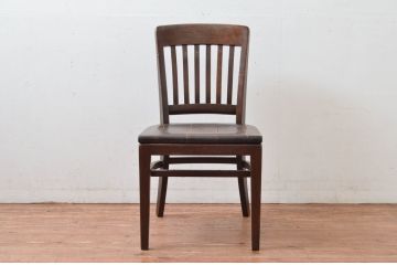 アメリカビンテージ　W.H.GUNLOCKE CHAIR CO.(W.H.ガンロックチェア社)　アンティーク調　無骨でどっしりとした佇まいのチェア(板座チェア、ダイニングチェア、椅子、イス、ヴィンテージ)(R-081541)