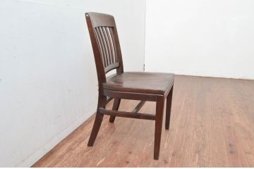 アメリカビンテージ　W.H.GUNLOCKE CHAIR CO.(W.H.ガンロックチェア社)　アンティーク調　無骨でどっしりとした佇まいのチェア(板座チェア、ダイニングチェア、椅子、イス、ヴィンテージ)(R-081541)