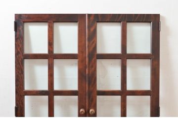 中古　北海道民芸家具　落ち着きのある上品さを醸し出すブックケースの扉1対2枚セット(ガラス扉、ドア、建具)(R-081546)