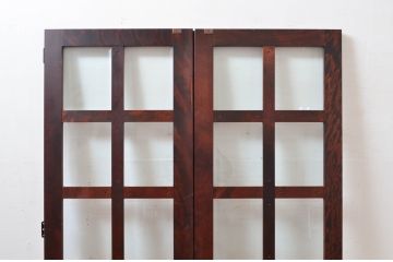 中古　北海道民芸家具　落ち着きのある上品さを醸し出すブックケースの扉1対2枚セット(ガラス扉、ドア、建具)(R-081546)