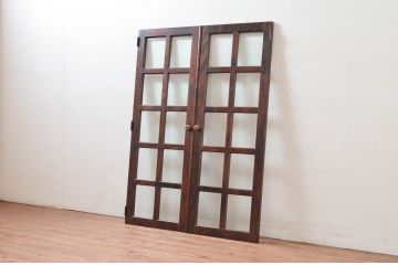 中古　北海道民芸家具　落ち着きのある上品さを醸し出すブックケースの扉1対2枚セット(ガラス扉、ドア、建具)(R-081547)
