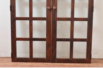 中古　北海道民芸家具　落ち着きのある上品さを醸し出すブックケースの扉1対2枚セット(ガラス扉、ドア、建具)(R-081548)