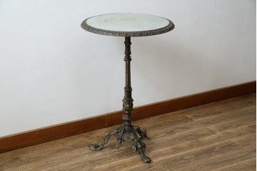 フランスアンティーク　ミラー天板　鋳物アイアンフレーム　チルトアップ　上品な曲線のデザインが目を引くコーヒーテーブル　(R-081554)