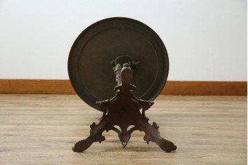 フランスアンティーク　ミラー天板　鋳物アイアンフレーム　チルトアップ　上品な曲線のデザインが目を引くコーヒーテーブル　(R-081554)