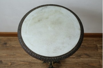 フランスアンティーク　ミラー天板　鋳物アイアンフレーム　チルトアップ　上品な曲線のデザインが目を引くコーヒーテーブル　(R-081554)