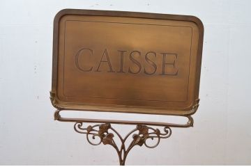 フランスアンティーク　両面表示　CAISSE(レジ、精算窓口)　置いてあるだけでおしゃれな雰囲気が高まるスタンドサイン(看板、レジ案内、店舗什器)(R-081555)