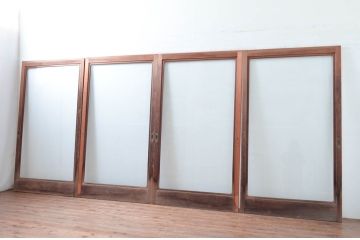 アンティーク建具　どこか懐かしい雰囲気漂う大判ガラス戸4枚セット(引き戸)(R-081572)