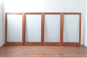 アンティーク建具　どこか懐かしい雰囲気漂う大判ガラス戸4枚セット(引き戸)(R-081572)