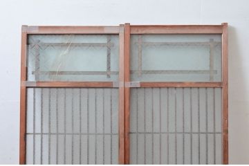 アンティーク建具　風情のある佇まいが魅力的!格子の入ったガラス窓2枚セット(ガラス戸、格子戸、引き戸)(R-081574)