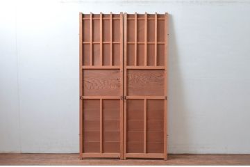 アンティーク建具　凝ったデザインが目を惹かれる!数奇屋の門扉1対2枚セット(板戸、ドア)(R-081575)