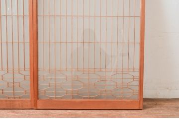 アンティーク建具　和モダンなデザインが魅力的な両面ガラスの窓2枚セット(引き戸)(R-081576)
