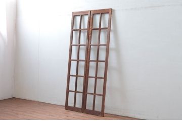 アンティーク建具　レトロな雰囲気漂う両開き扉1対2枚セット (ガラス扉、ドア)(R-081579)