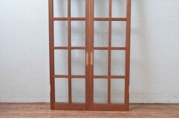 アンティーク建具　レトロな雰囲気漂う両開き扉1対2枚セット (ガラス扉、ドア)(R-081579)