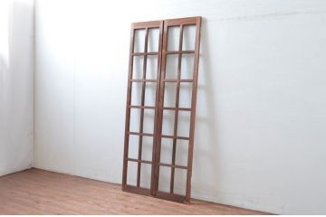 アンティーク建具　レトロな雰囲気漂う両開き扉1対2枚セット (ガラス扉、ドア)(R-081580)