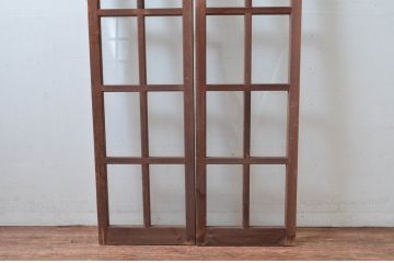 アンティーク建具　レトロな雰囲気漂う両開き扉1対2枚セット (ガラス扉、ドア)(R-081580)