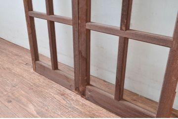 アンティーク建具　レトロな雰囲気漂う両開き扉1対2枚セット (ガラス扉、ドア)(R-081580)