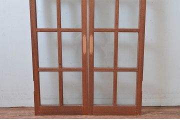 アンティーク建具　レトロな雰囲気漂う両開き扉1対2枚セット (ガラス扉、ドア)(R-081580)
