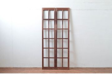 アンティーク建具　レトロな雰囲気漂う両開き扉1対2枚セット (ガラス扉、ドア)(R-081581)