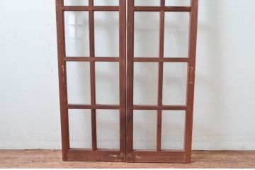 アンティーク建具　レトロな雰囲気漂う両開き扉1対2枚セット (ガラス扉、ドア)(R-081581)