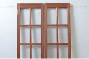アンティーク建具　レトロな雰囲気漂う両開き扉1対2枚セット (ガラス扉、ドア)(R-081581)
