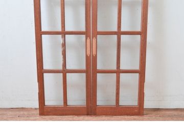 アンティーク建具　レトロな雰囲気漂う両開き扉1対2枚セット (ガラス扉、ドア)(R-081581)