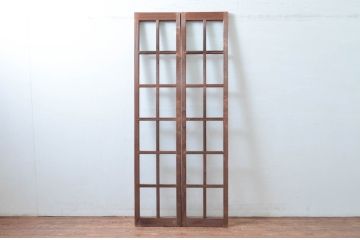 アンティーク建具　レトロな雰囲気漂う両開き扉1対2枚セット (ガラス扉、ドア)(R-081582)